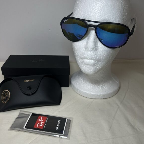 Ray-Ban RB4320CH 601SA1 Polarized CHROMANCE Matte Black Green Mirror Blue 58-140 - Picture 1 of 11